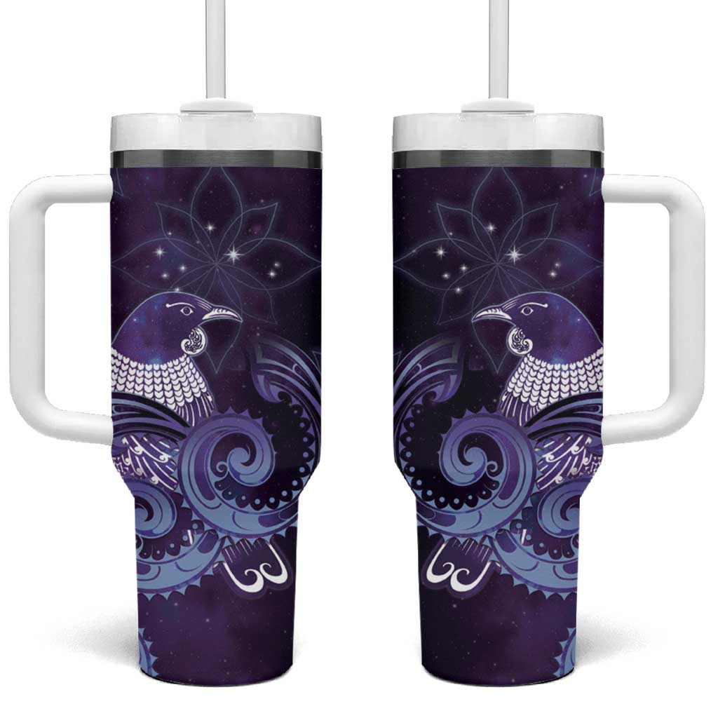 New Zealand Matariki Tumbler With Handle Maori Tui Bird Purple Galaxy DT05 One Size: 40 oz Purple - Polynesian Pride