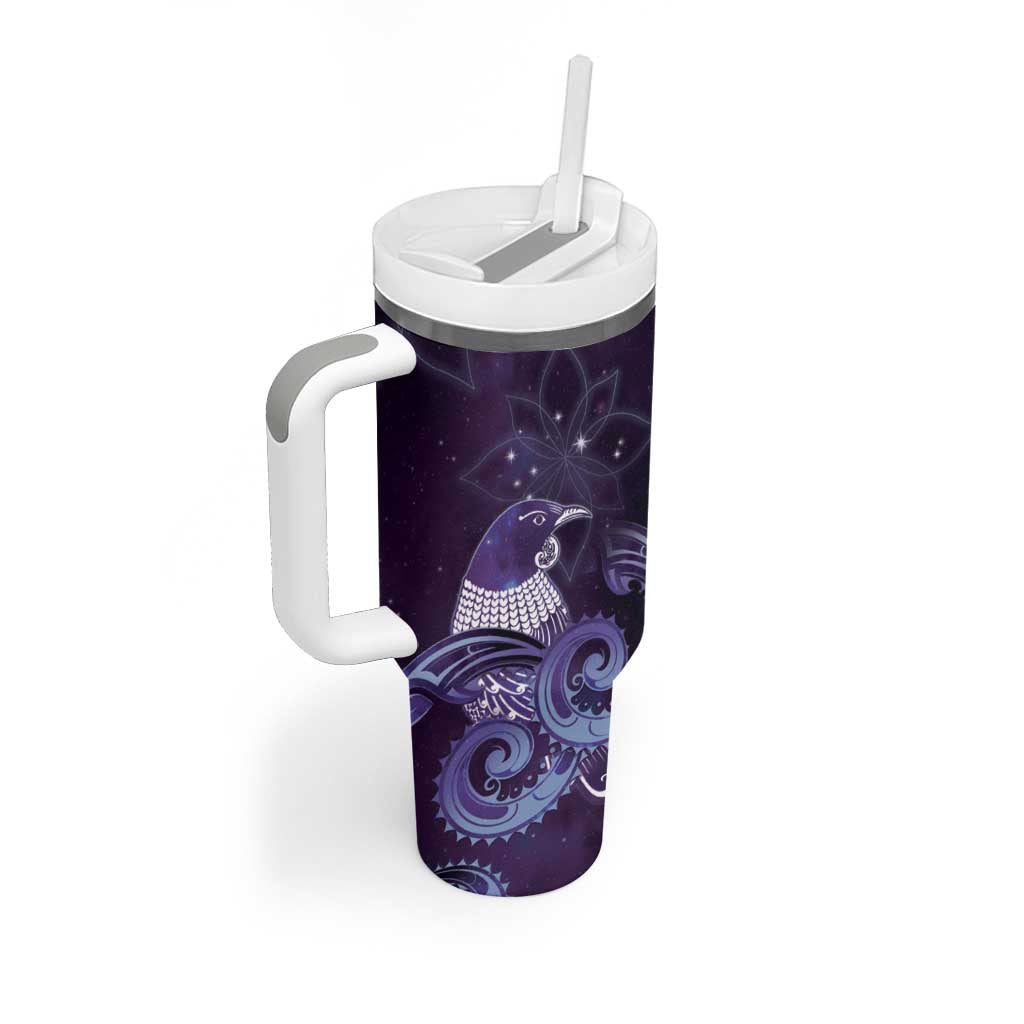 New Zealand Matariki Tumbler With Handle Maori Tui Bird Purple Galaxy DT05 - Polynesian Pride