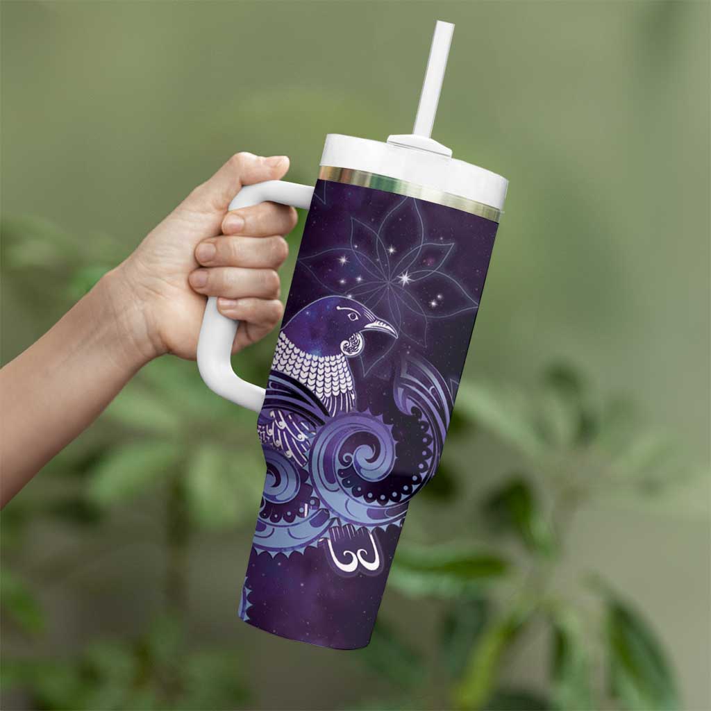 New Zealand Matariki Tumbler With Handle Maori Tui Bird Purple Galaxy DT05 - Polynesian Pride