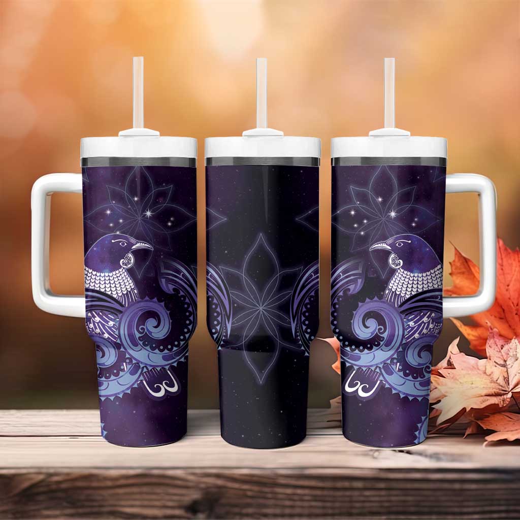 New Zealand Matariki Tumbler With Handle Maori Tui Bird Purple Galaxy DT05 - Polynesian Pride