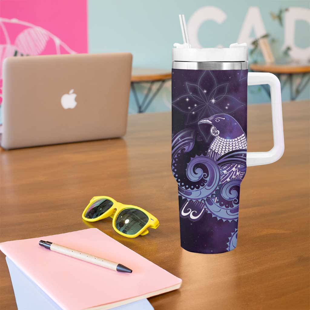 New Zealand Matariki Tumbler With Handle Maori Tui Bird Purple Galaxy DT05 - Polynesian Pride