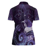 New Zealand Matariki Women Polo Shirt Maori Tui Bird Purple Galaxy
