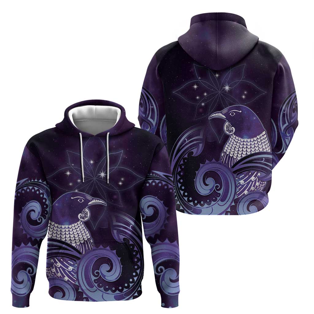 New Zealand Matariki Zip Hoodie Maori Tui Bird Purple Galaxy DT05 - Polynesian Pride