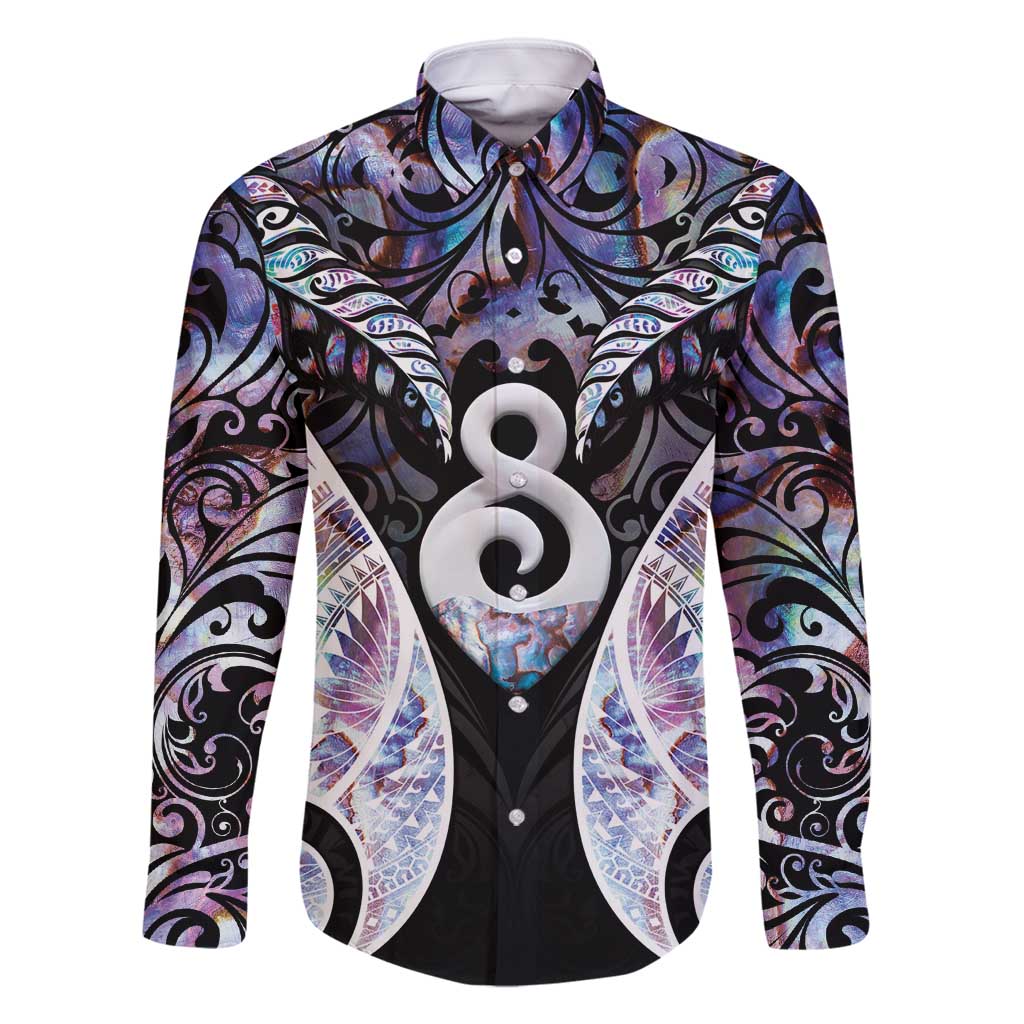 New Zealand Aotearoa Family Matching Long Sleeve Bodycon Dress and Hawaiian Shirt Pikorua Single Twist Pink Paua Shell