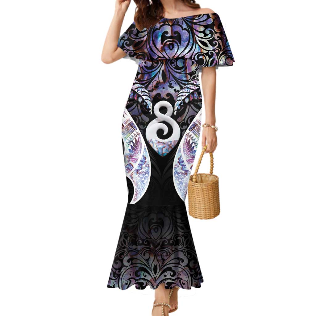 New Zealand Aotearoa Family Matching Mermaid Dress and Hawaiian Shirt Pikorua Single Twist Pink Paua Shell