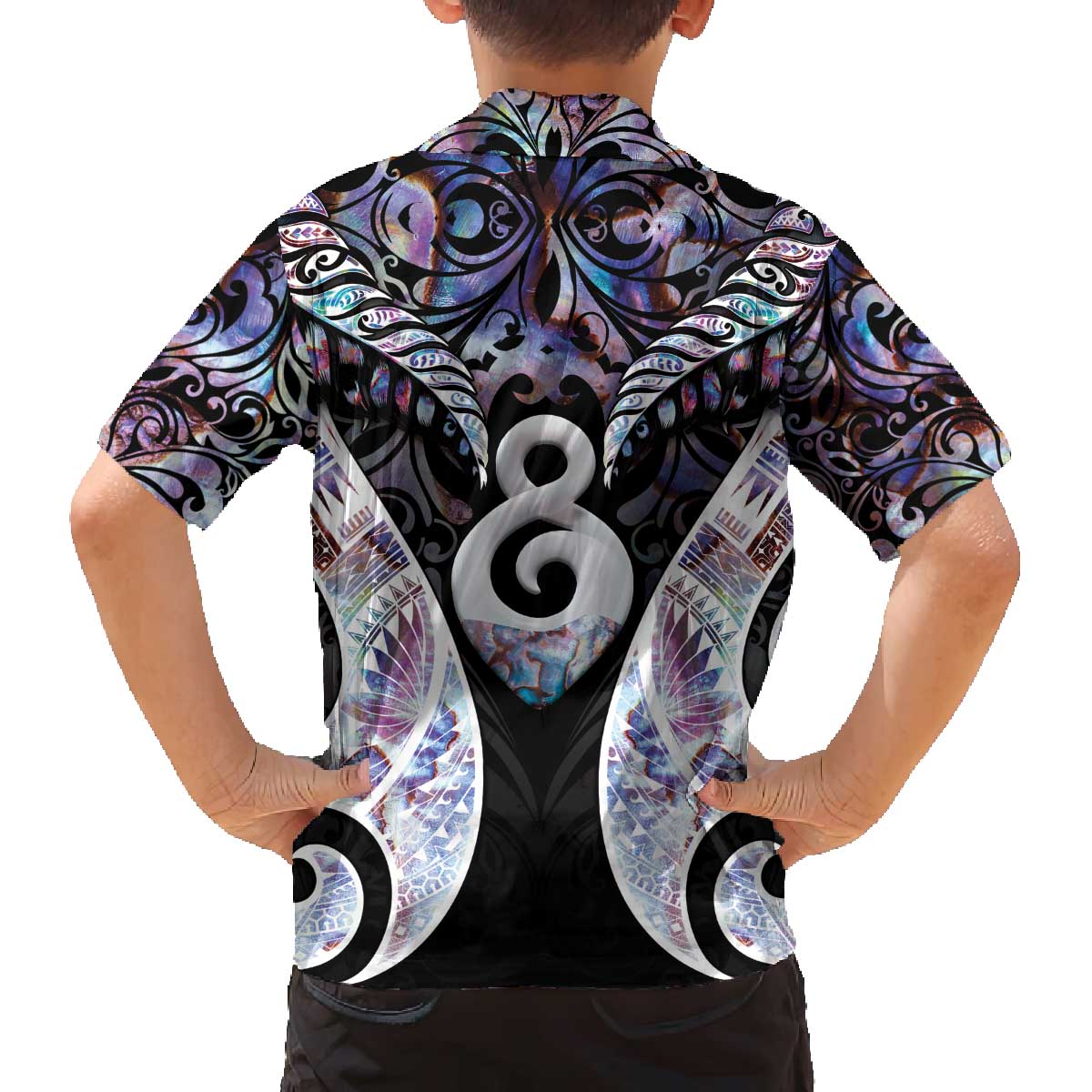 New Zealand Aotearoa Family Matching Off The Shoulder Long Sleeve Dress and Hawaiian Shirt Pikorua Single Twist Pink Paua Shell