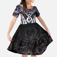 New Zealand Aotearoa Family Matching Puletasi and Hawaiian Shirt Pikorua Single Twist Pink Paua Shell DT05 Daughter's Dress Pink - Polynesian Pride