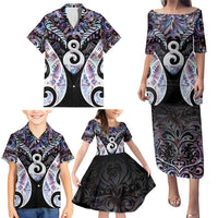 New Zealand Aotearoa Family Matching Puletasi and Hawaiian Shirt Pikorua Single Twist Pink Paua Shell DT05 - Polynesian Pride
