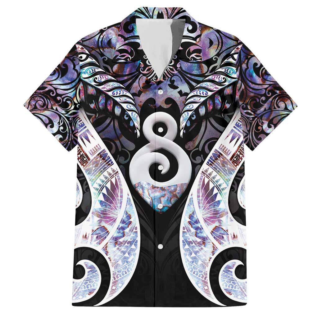 New Zealand Aotearoa Family Matching Short Sleeve Bodycon Dress and Hawaiian Shirt Pikorua Single Twist Pink Paua Shell