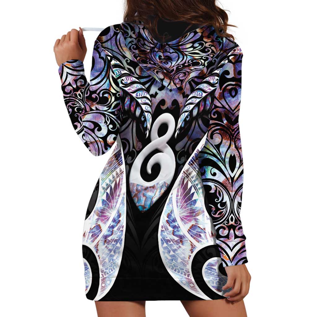New Zealand Aotearoa Hoodie Dress Pikorua Single Twist Pink Paua Shell