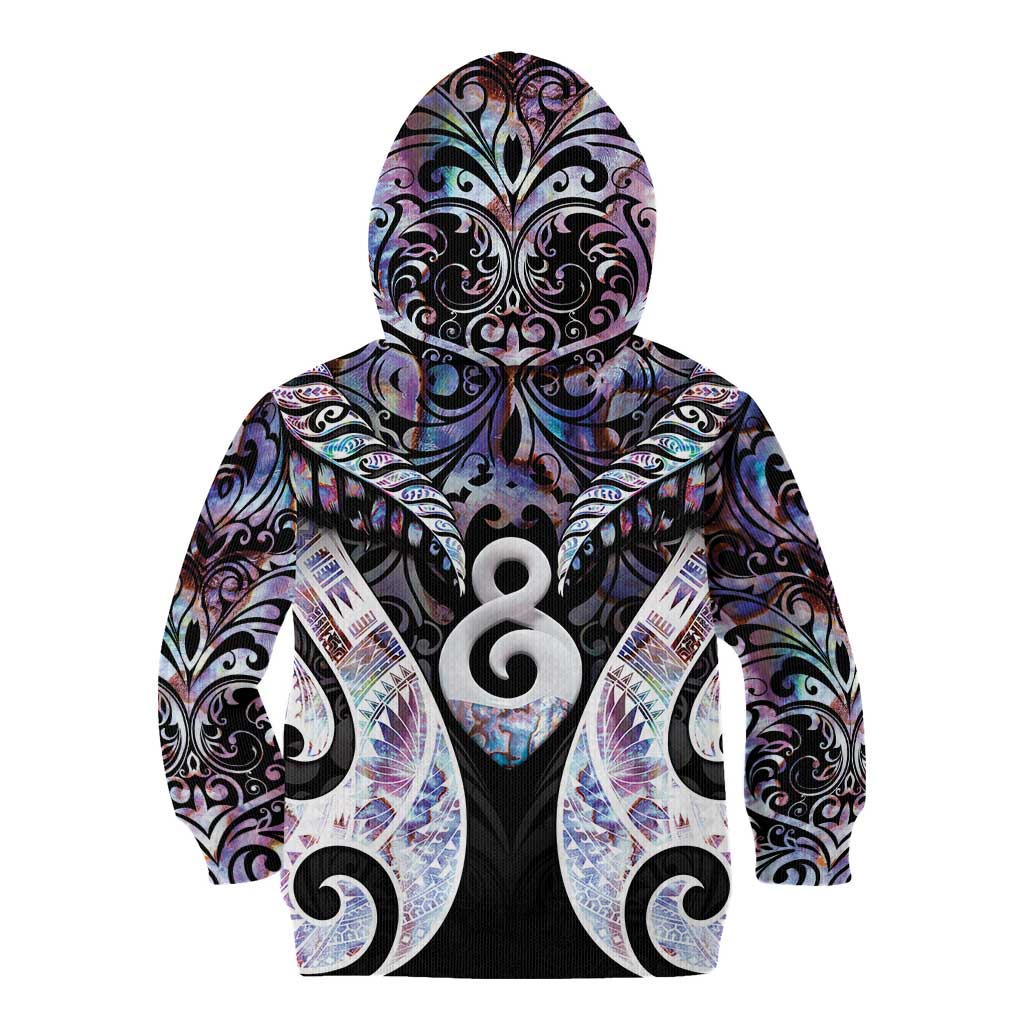 New Zealand Aotearoa Kid Hoodie Pikorua Single Twist Pink Paua Shell