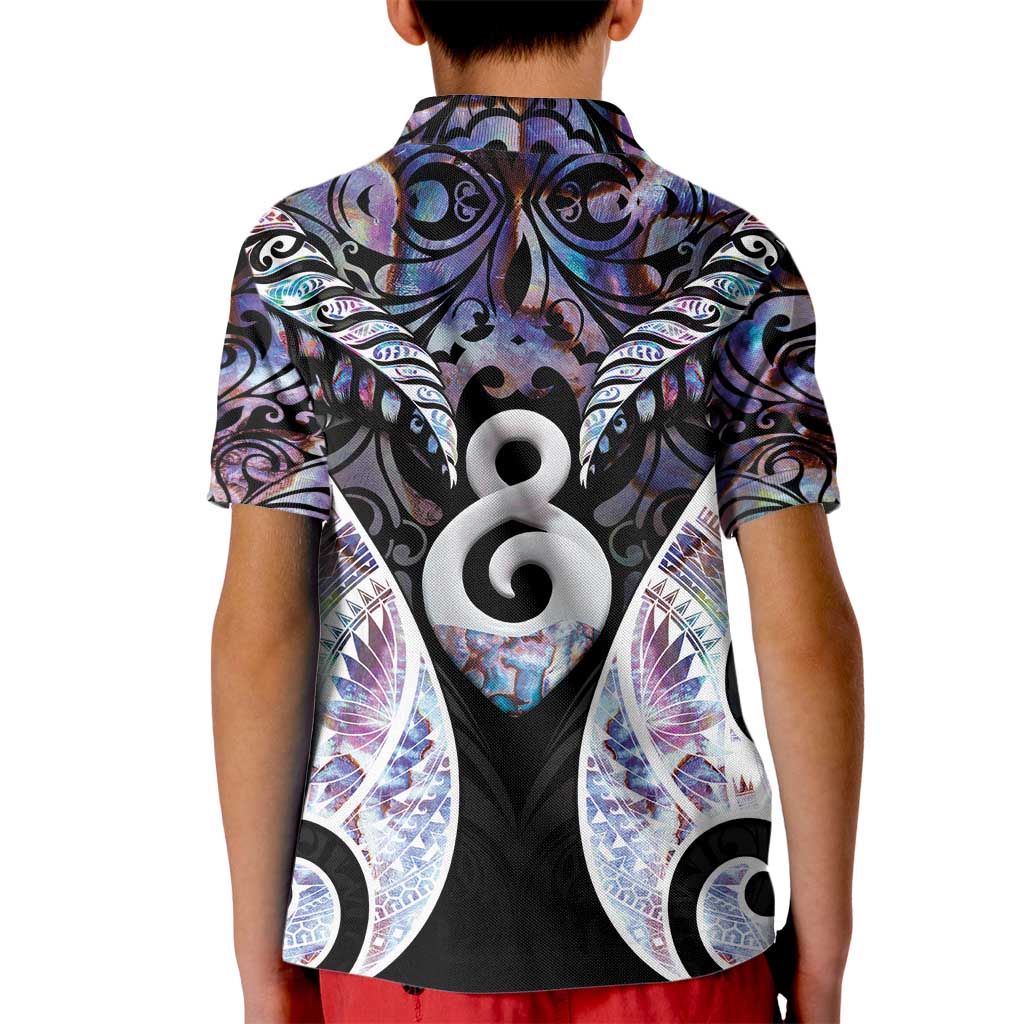 New Zealand Aotearoa Kid Polo Shirt Pikorua Single Twist Pink Paua Shell DT05 - Polynesian Pride