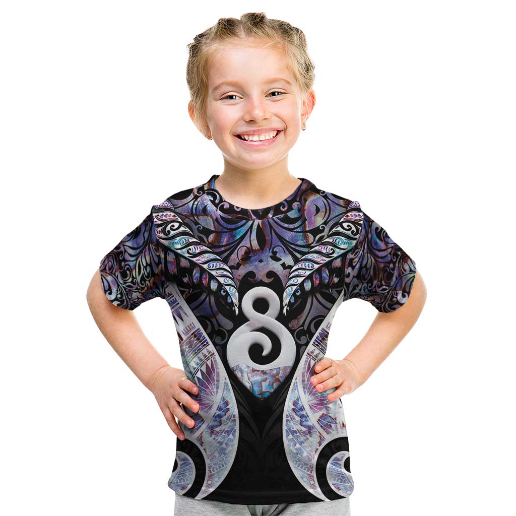 New Zealand Aotearoa Kid T Shirt Pikorua Single Twist Pink Paua Shell DT05 Pink - Polynesian Pride