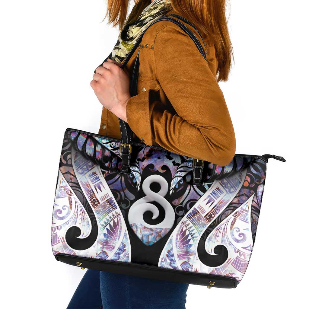 New Zealand Aotearoa Leather Tote Bag Pikorua Single Twist Pink Paua Shell DT05 Pink - Polynesian Pride