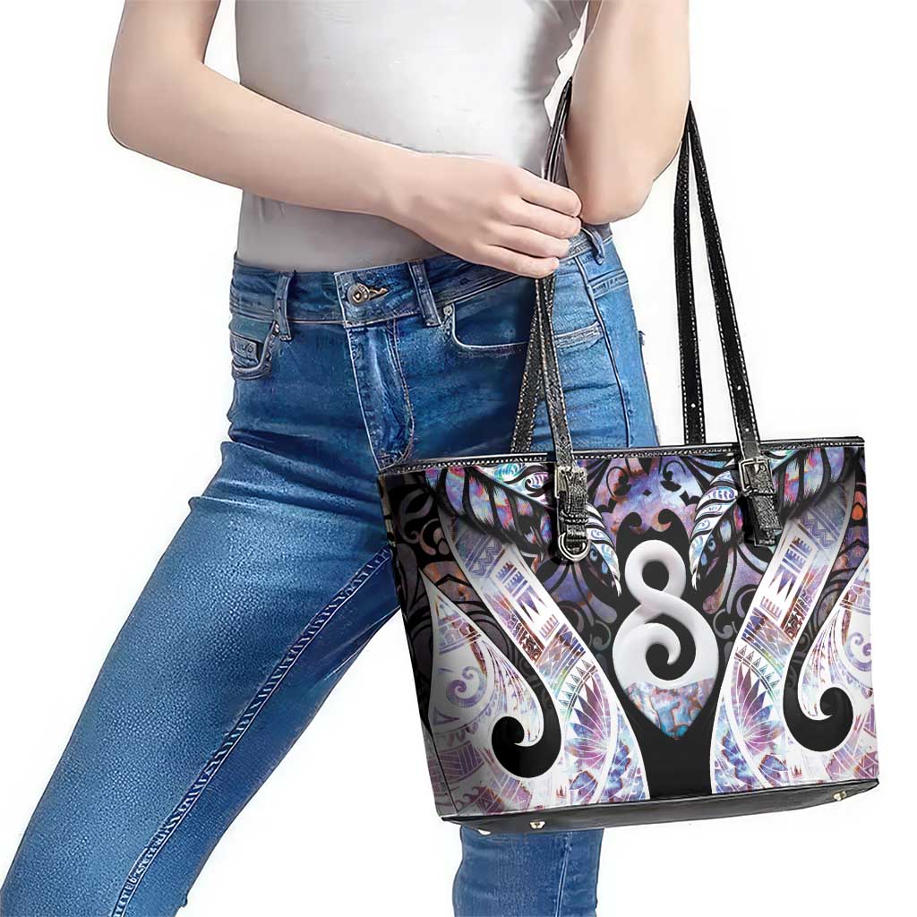 New Zealand Aotearoa Leather Tote Bag Pikorua Single Twist Pink Paua Shell