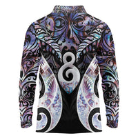 New Zealand Aotearoa Long Sleeve Polo Shirt Pikorua Single Twist Pink Paua Shell DT05 - Polynesian Pride