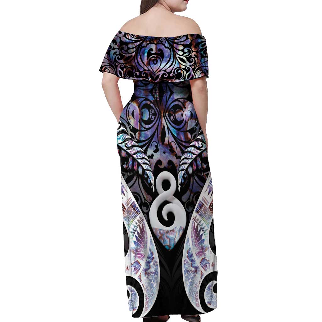 New Zealand Aotearoa Off Shoulder Maxi Dress Pikorua Single Twist Pink Paua Shell