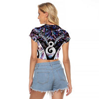New Zealand Aotearoa Raglan Cropped T Shirt Pikorua Single Twist Pink Paua Shell DT05 - Polynesian Pride