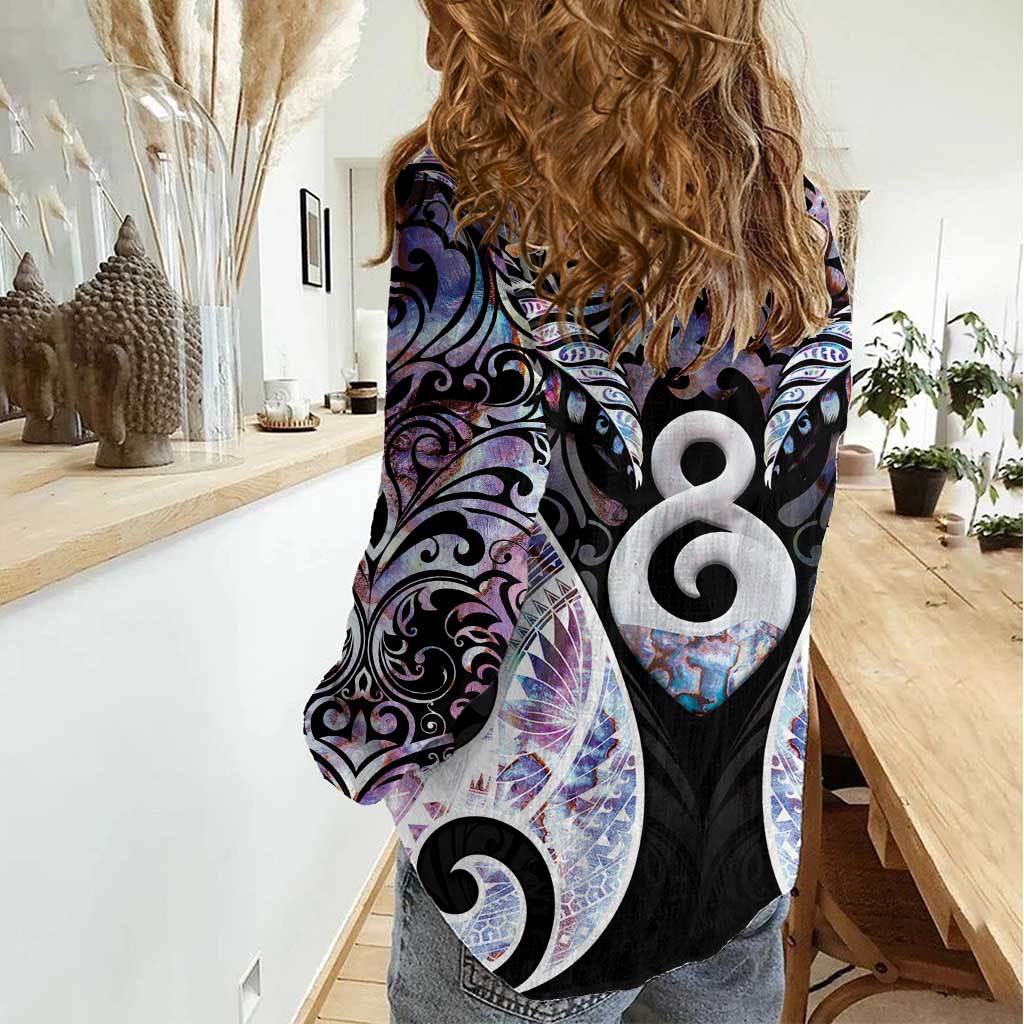 New Zealand Aotearoa Women Casual Shirt Pikorua Single Twist Pink Paua Shell