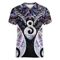 New Zealand Aotearoa Women V-Neck T-Shirt Pikorua Single Twist Pink Paua Shell DT05 Female Pink - Polynesian Pride