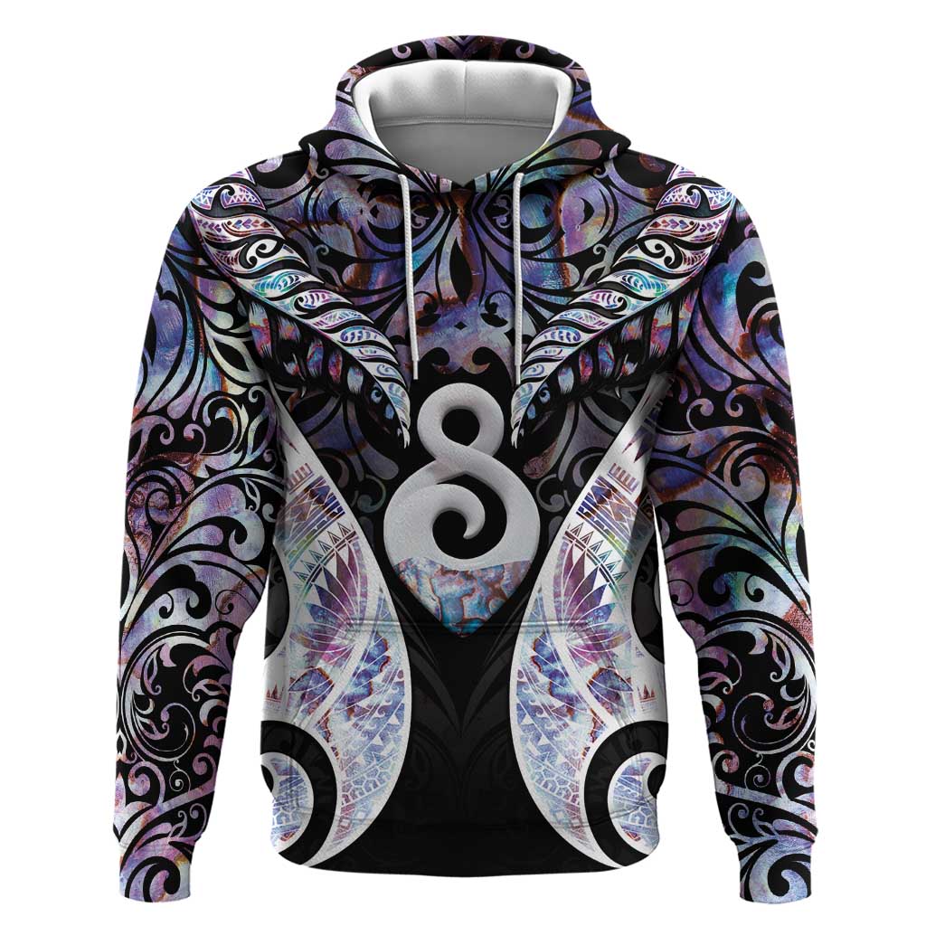 New Zealand Aotearoa Zip Hoodie Pikorua Single Twist Pink Paua Shell