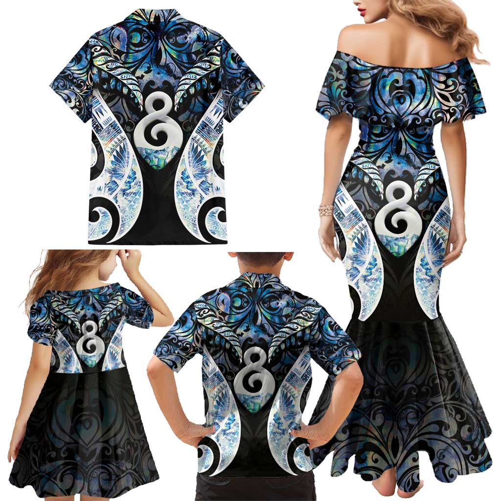 New Zealand Aotearoa Family Matching Mermaid Dress and Hawaiian Shirt Pikorua Single Twist Green Paua Shell DT05 - Polynesian Pride