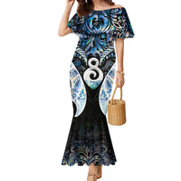 New Zealand Aotearoa Family Matching Mermaid Dress and Hawaiian Shirt Pikorua Single Twist Green Paua Shell DT05 Mom's Dress Green - Polynesian Pride