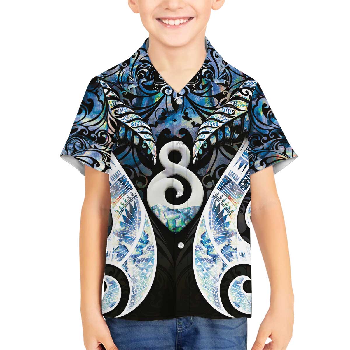 New Zealand Aotearoa Family Matching Off The Shoulder Long Sleeve Dress and Hawaiian Shirt Pikorua Single Twist Green Paua Shell