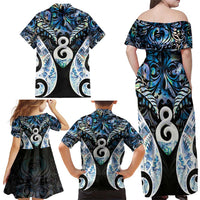 New Zealand Aotearoa Family Matching Off Shoulder Maxi Dress and Hawaiian Shirt Pikorua Single Twist Green Paua Shell DT05 - Polynesian Pride