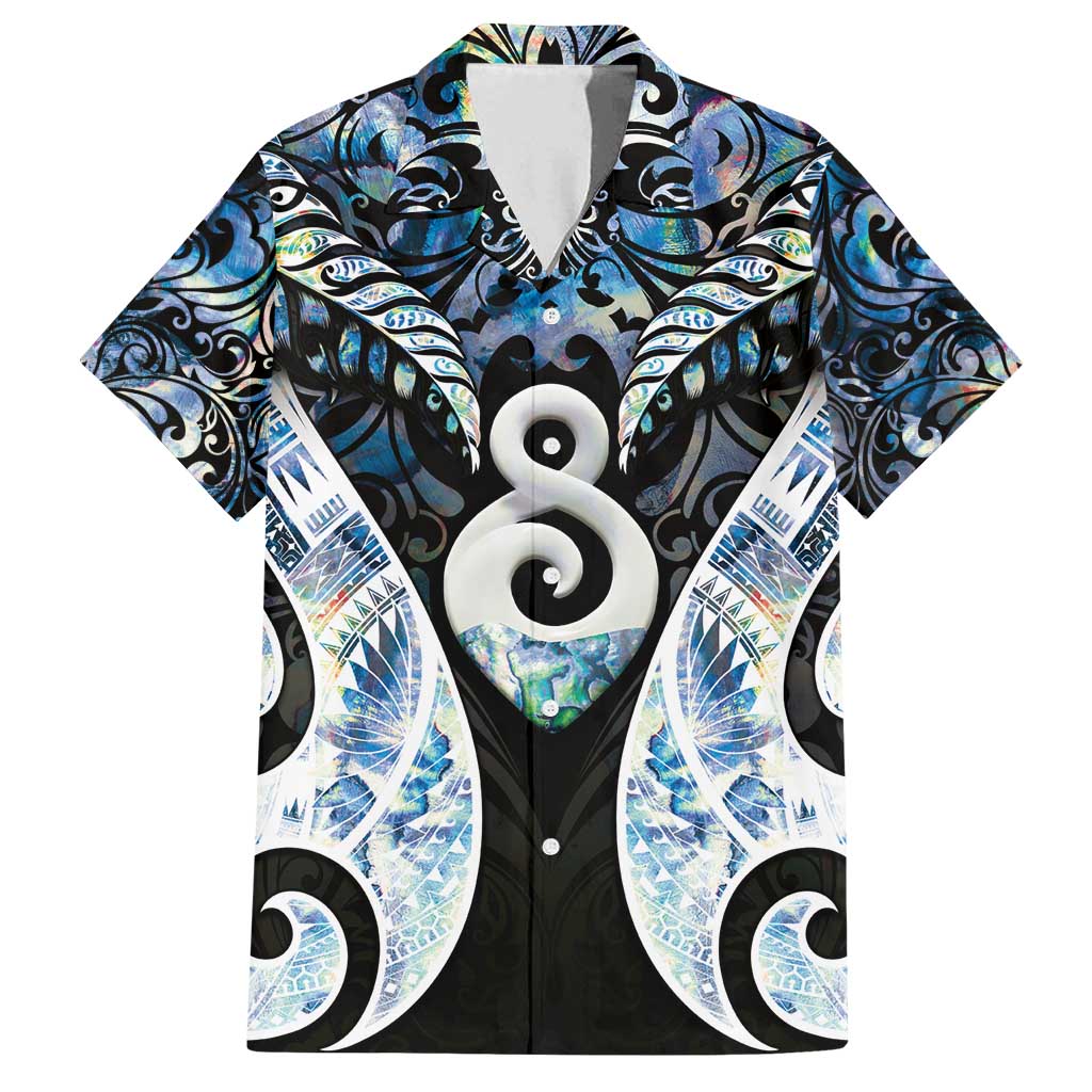 New Zealand Aotearoa Family Matching Off Shoulder Short Dress and Hawaiian Shirt Pikorua Single Twist Green Paua Shell