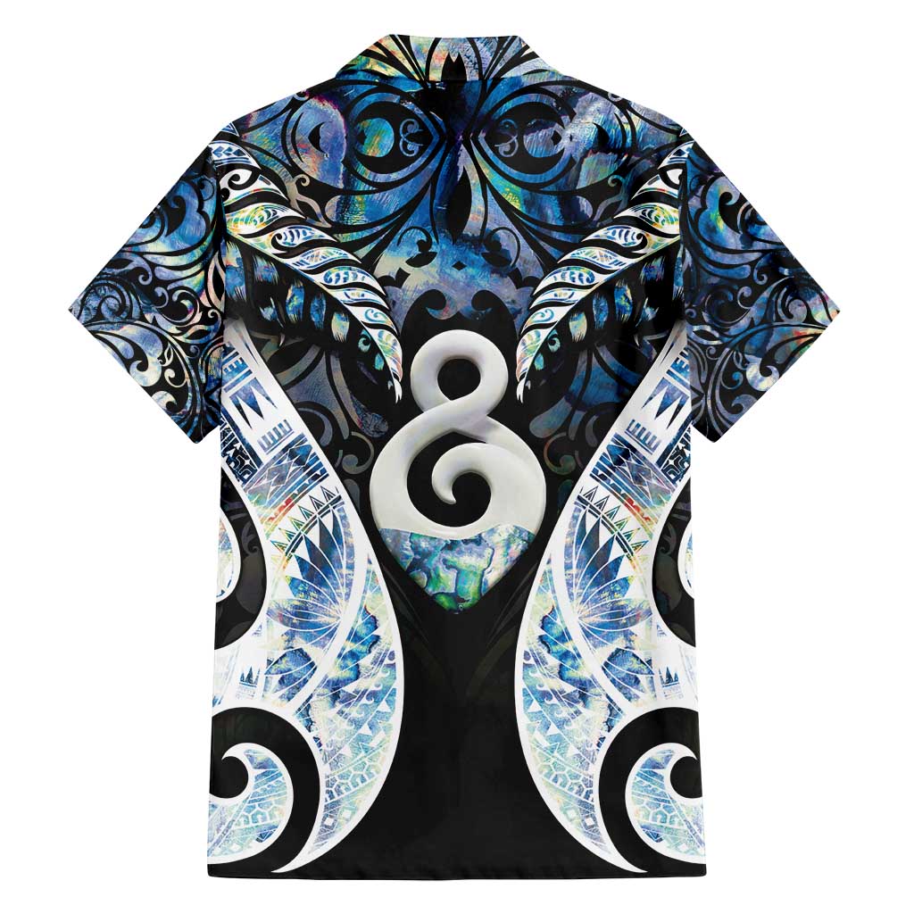 New Zealand Aotearoa Family Matching Off Shoulder Short Dress and Hawaiian Shirt Pikorua Single Twist Green Paua Shell