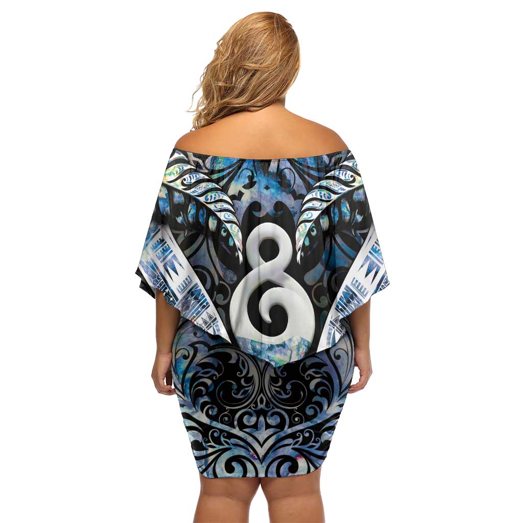 New Zealand Aotearoa Family Matching Off Shoulder Short Dress and Hawaiian Shirt Pikorua Single Twist Green Paua Shell