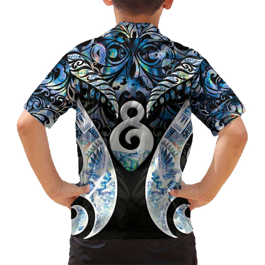 New Zealand Aotearoa Family Matching Short Sleeve Bodycon Dress and Hawaiian Shirt Pikorua Single Twist Green Paua Shell DT05 - Polynesian Pride