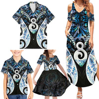 New Zealand Aotearoa Family Matching Summer Maxi Dress and Hawaiian Shirt Pikorua Single Twist Green Paua Shell DT05 - Polynesian Pride