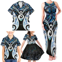 New Zealand Aotearoa Family Matching Tank Maxi Dress and Hawaiian Shirt Pikorua Single Twist Green Paua Shell DT05 - Polynesian Pride