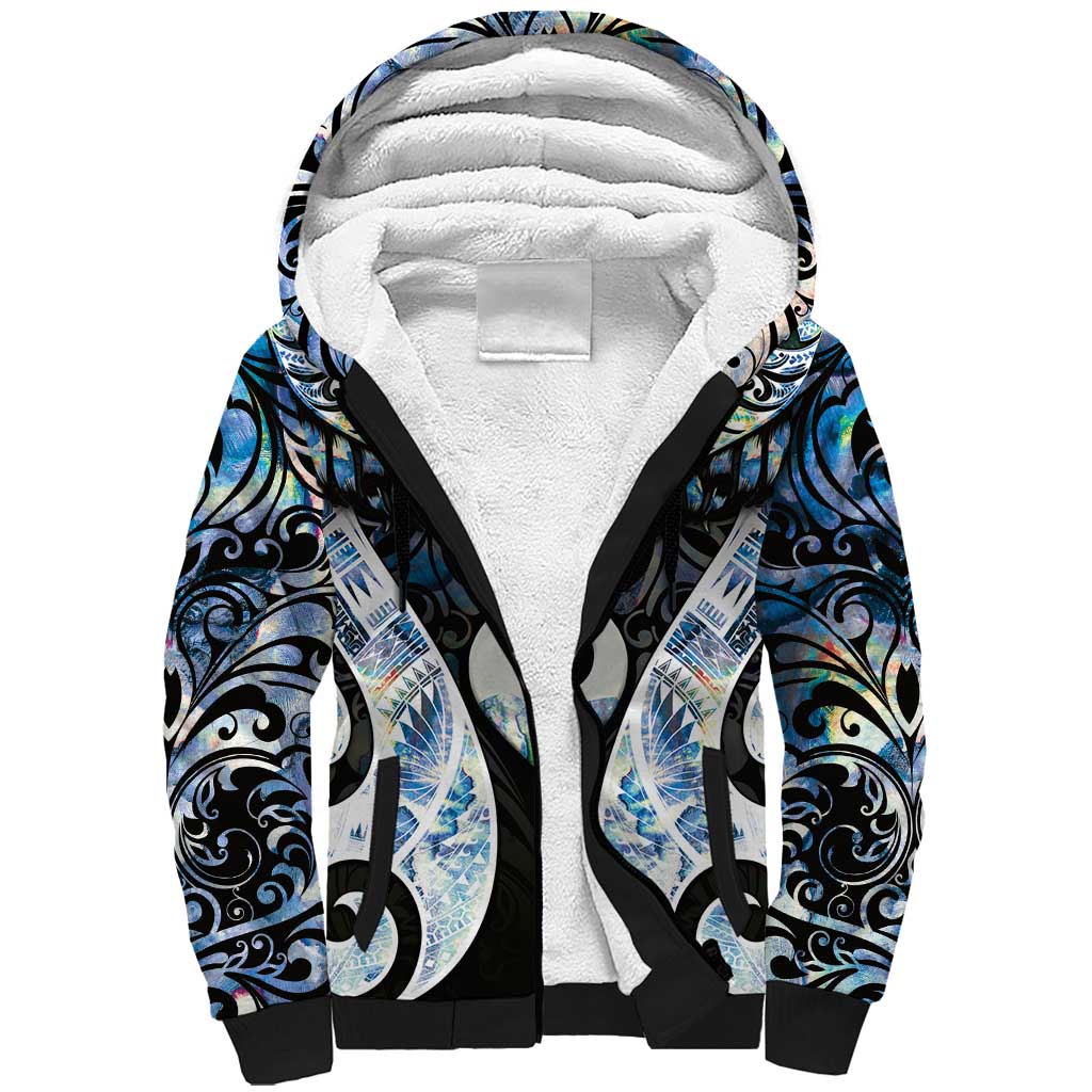 New Zealand Aotearoa Sherpa Hoodie Pikorua Single Twist Green Paua Shell