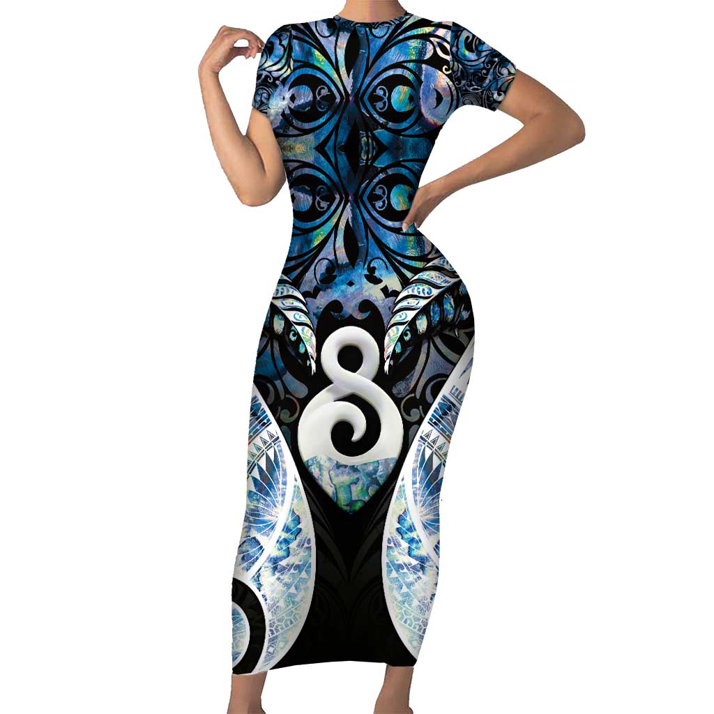 New Zealand Aotearoa Short Sleeve Bodycon Dress Pikorua Single Twist Green Paua Shell