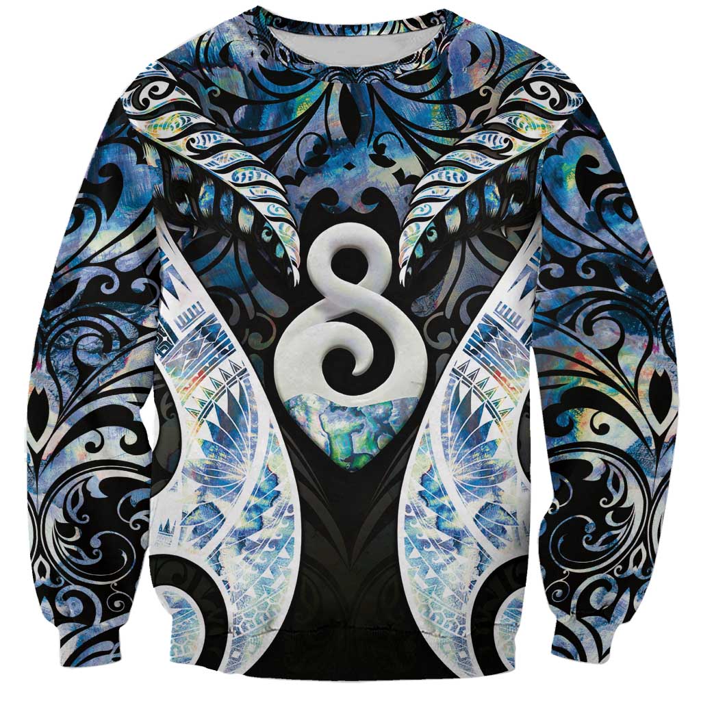 New Zealand Aotearoa Sweatshirt Pikorua Single Twist Green Paua Shell DT05 Unisex Green - Polynesian Pride
