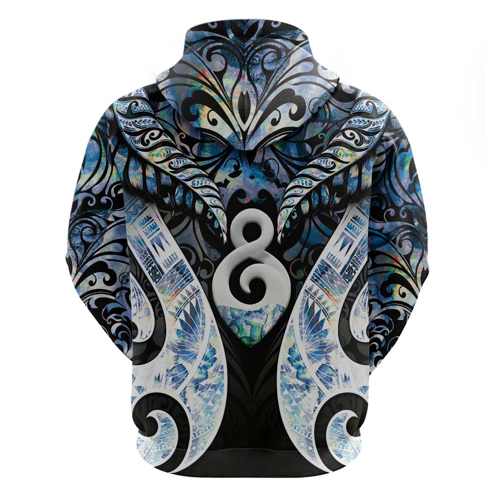 New Zealand Aotearoa Zip Hoodie Pikorua Single Twist Green Paua Shell