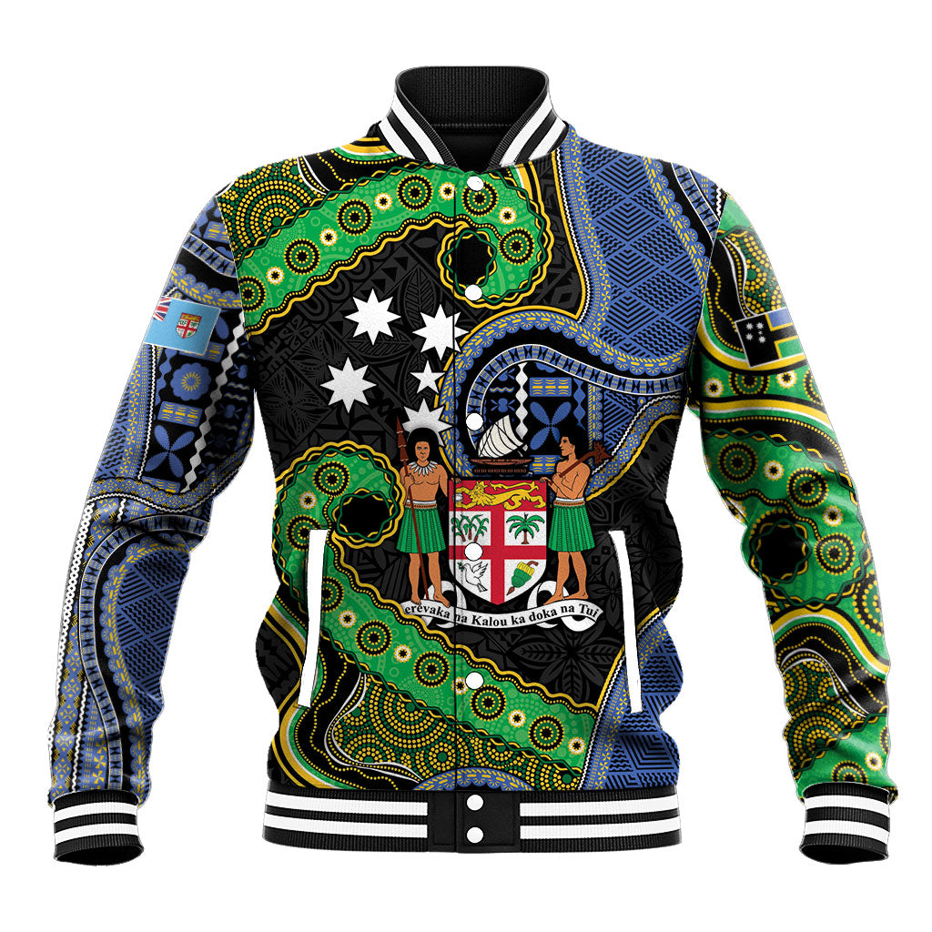 South Sea Islanders And Fiji Baseball Jacket Fijian Coat Of Arms And Southern Cross DT05 Unisex Black - Polynesian Pride