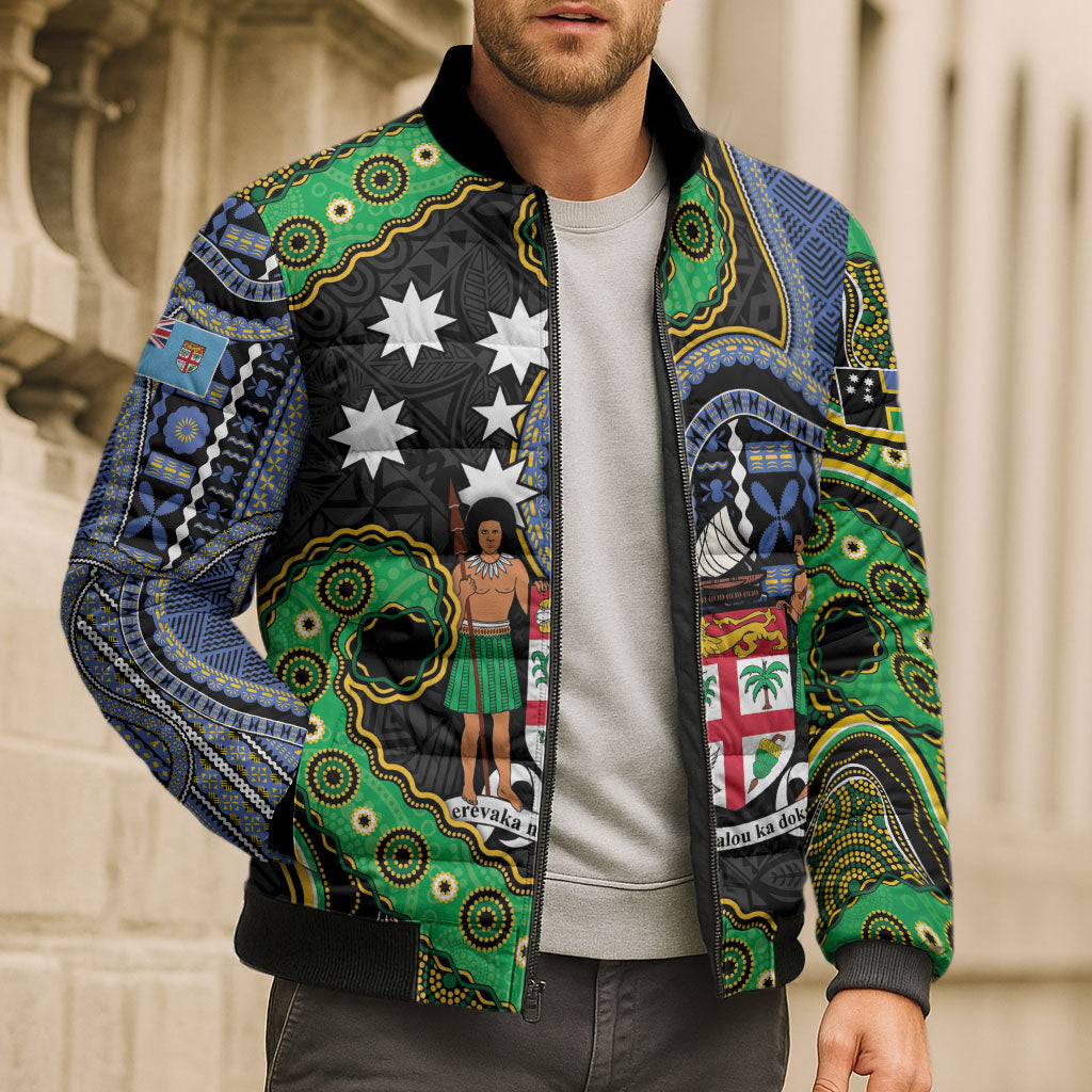 South Sea Islanders And Fiji Bomber Puffer Jacket Fijian Coat Of Arms And Southern Cross DT05 - Polynesian Pride