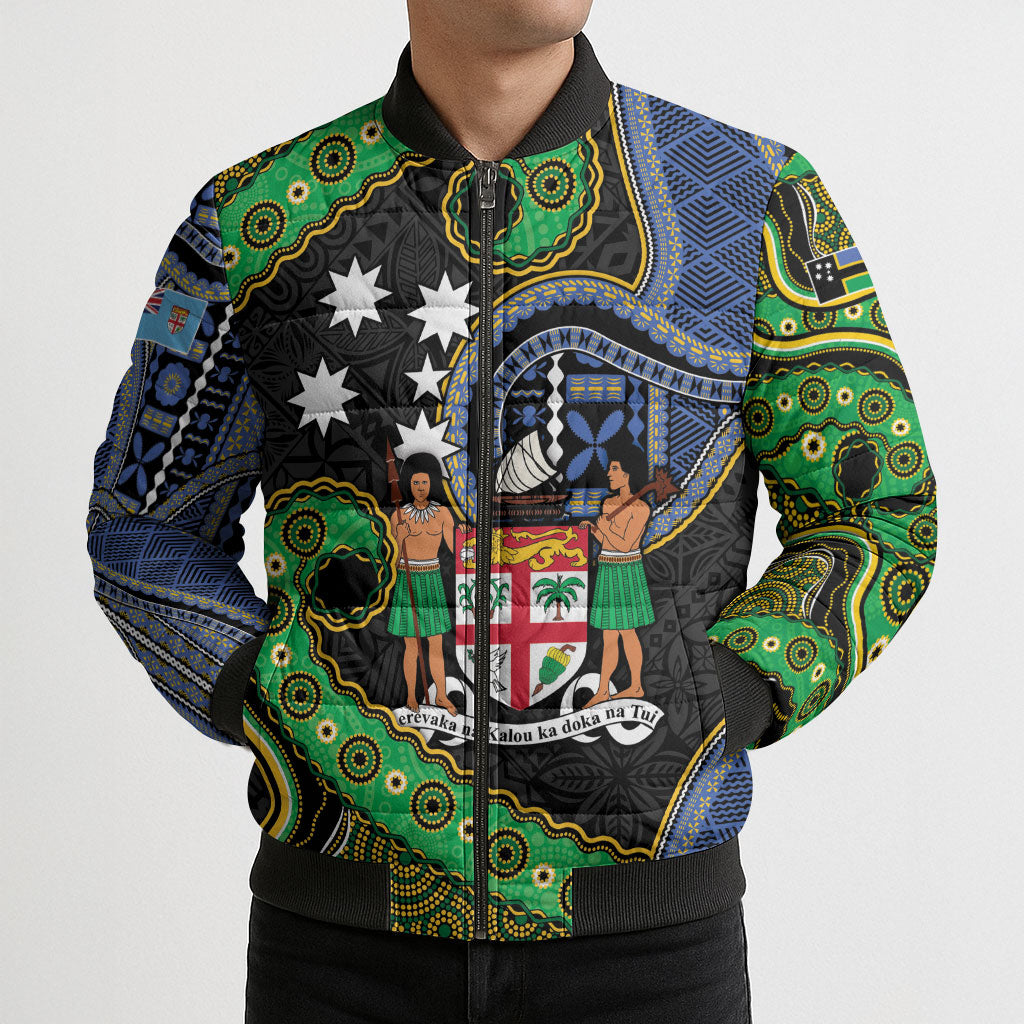 South Sea Islanders And Fiji Bomber Puffer Jacket Fijian Coat Of Arms And Southern Cross DT05 - Polynesian Pride
