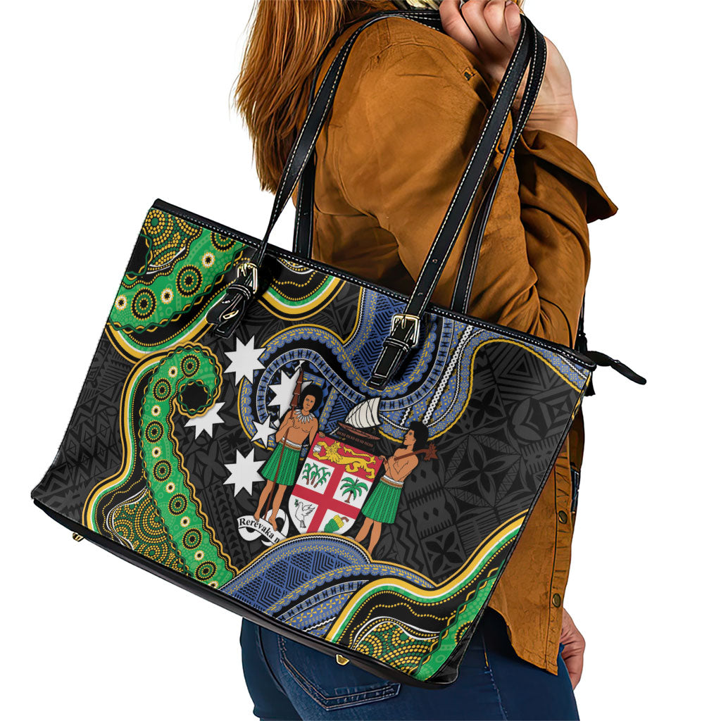 South Sea Islanders And Fiji Leather Tote Bag Fijian Coat Of Arms And Southern Cross DT05 - Polynesian Pride