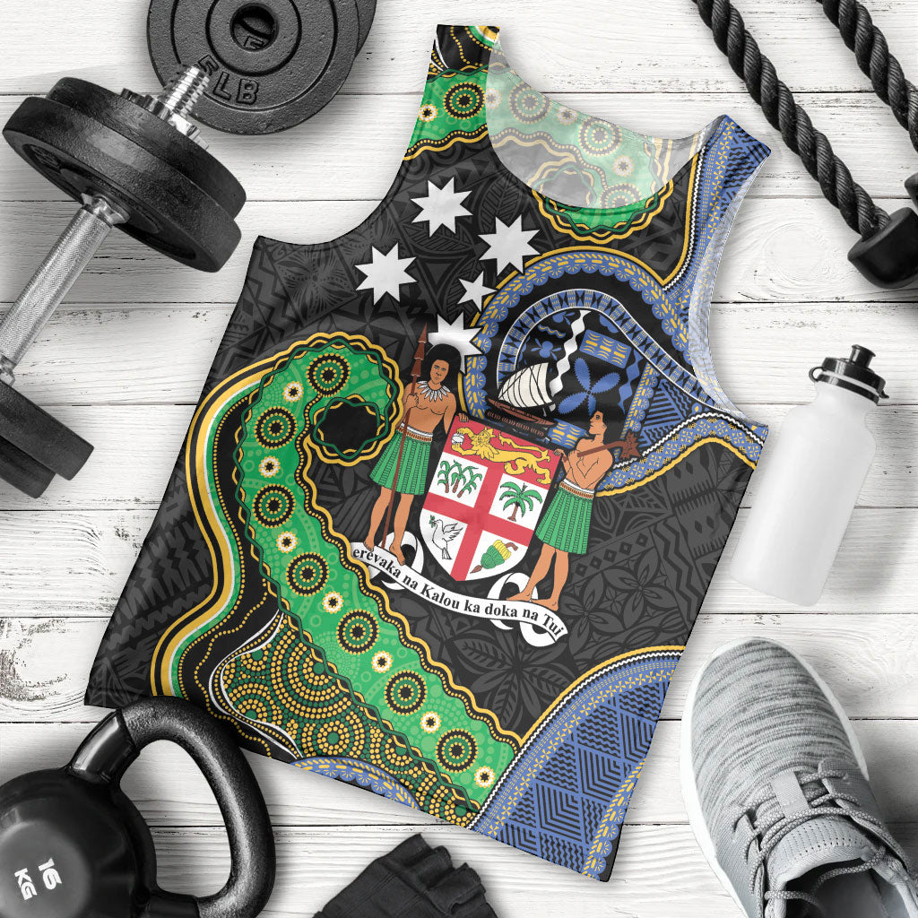 South Sea Islanders And Fiji Men Tank Top Fijian Coat Of Arms And Southern Cross DT05 - Polynesian Pride