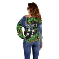 South Sea Islanders And Fiji Off Shoulder Sweater Fijian Coat Of Arms And Southern Cross DT05 - Polynesian Pride