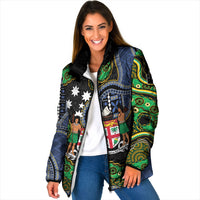 South Sea Islanders And Fiji Padded Jacket Fijian Coat Of Arms And Southern Cross DT05 Women Black - Polynesian Pride