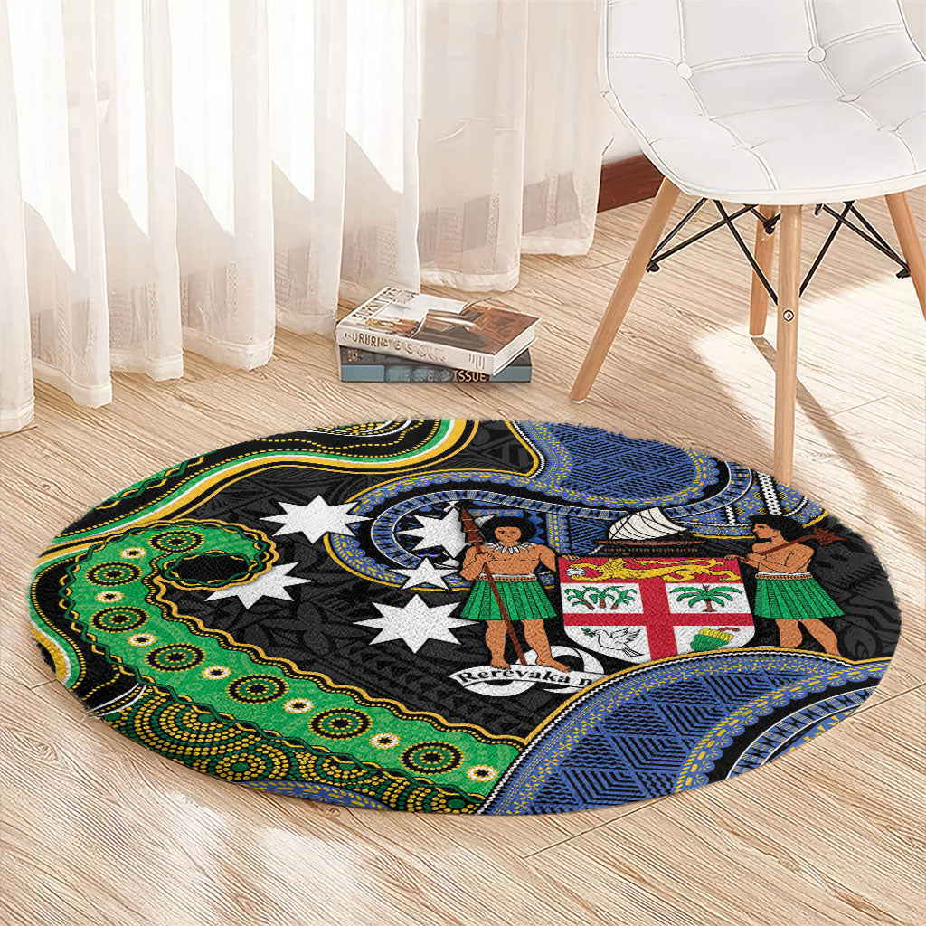 South Sea Islanders And Fiji Round Carpet Fijian Coat Of Arms And Southern Cross DT05 - Polynesian Pride
