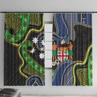 South Sea Islanders And Fiji Window Curtain Fijian Coat Of Arms And Southern Cross DT05 With Hooks Black - Polynesian Pride
