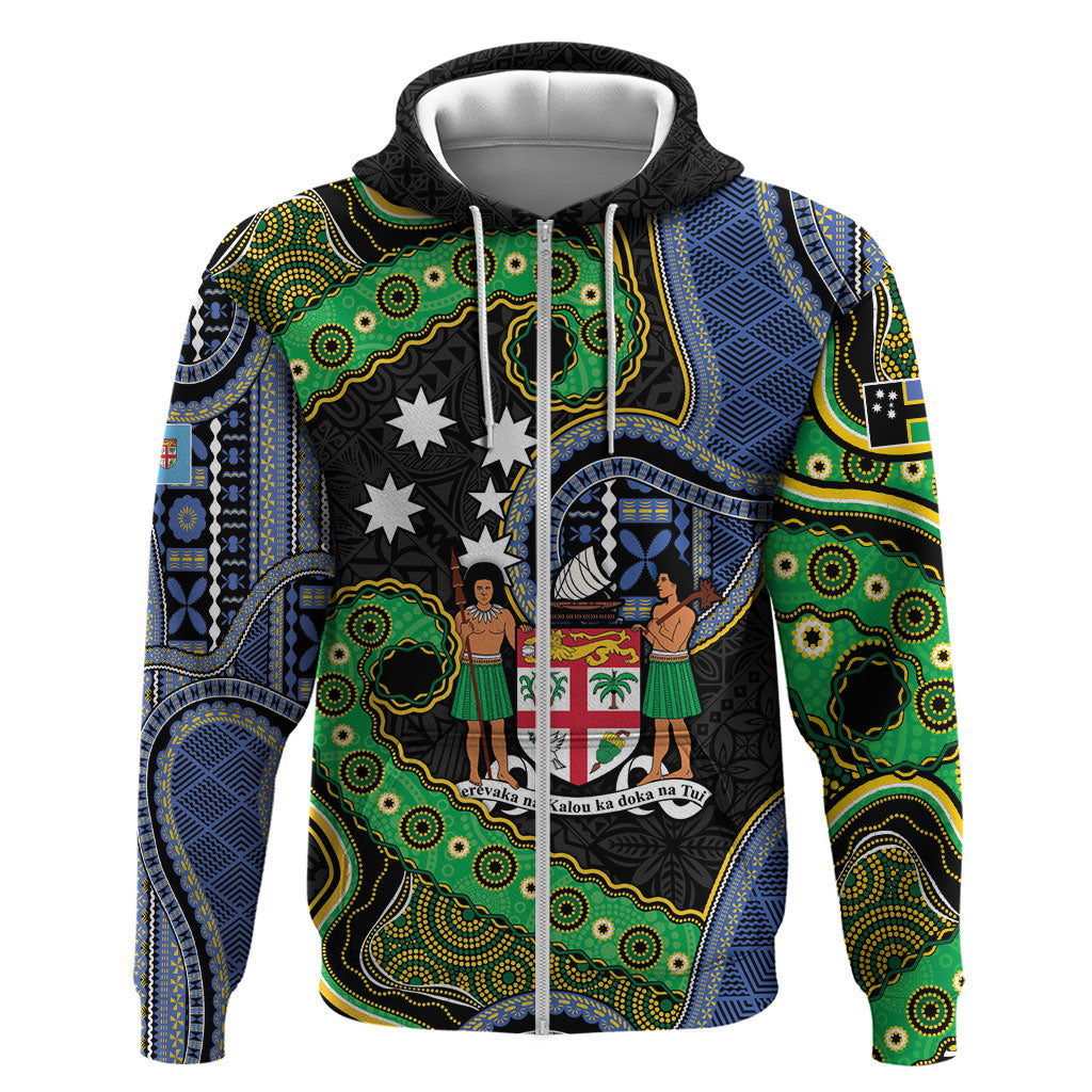 South Sea Islanders And Fiji Zip Hoodie Fijian Coat Of Arms And Southern Cross DT05 Zip Hoodie Black - Polynesian Pride