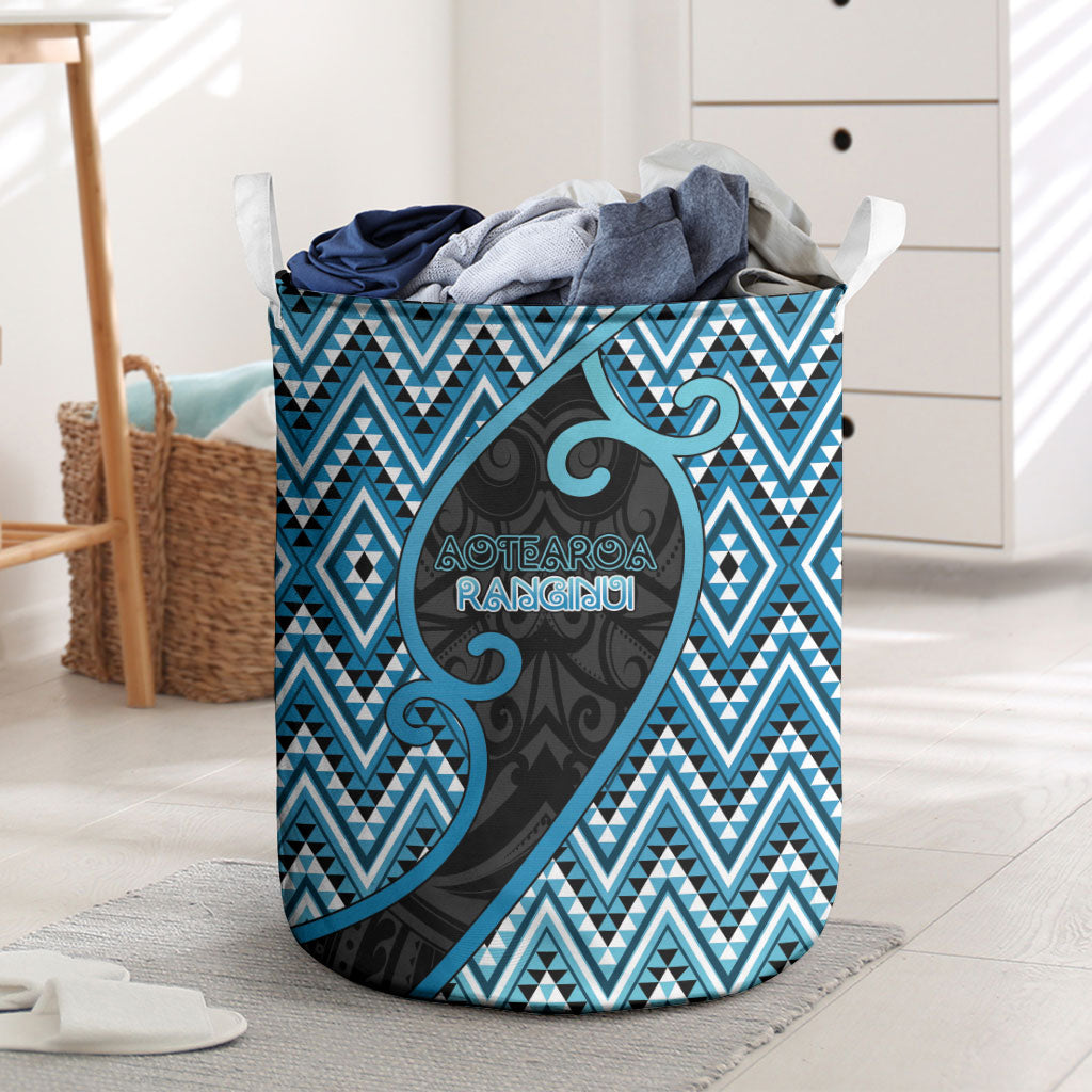 Aotearoa Atua Ranginui Laundry Basket Maori Sky Father Koru Patterns DT05 Blue - Polynesian Pride